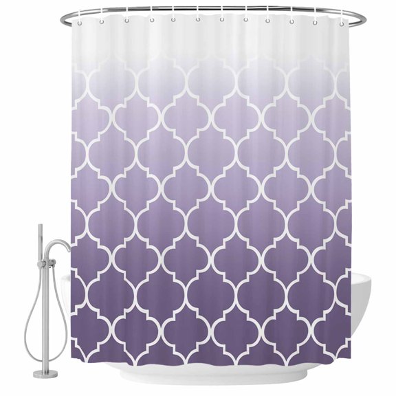 Purple Ombre Gradual Color Fabric Shower Curtain Morocco Pattern Washable Shower Curtains for Bathroom, Waterproof Bath Curtain with Hooks Home Decor 36x72in