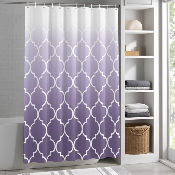 Purple Ombre Gradual Color Shower Curtain for Bathroom, Morocco Pattern Fabric Shower Curtain Set with Hooks, Waterproof Washable Bath Curtain for Bathroom Decor, 36"x72"