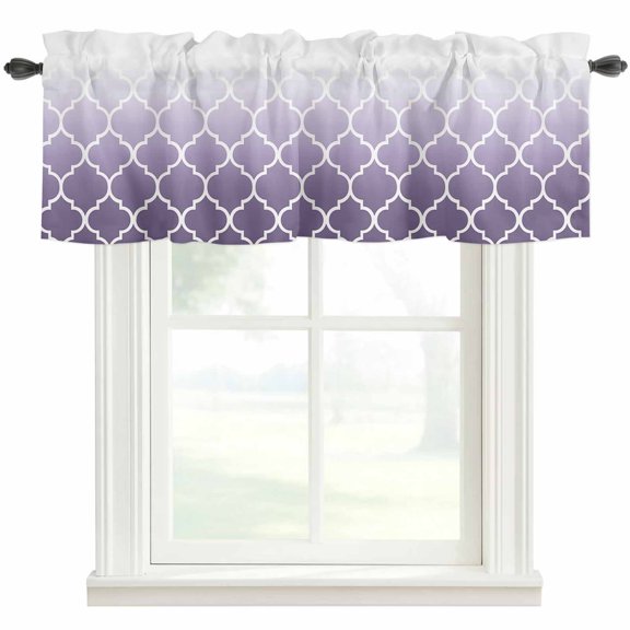 Purple Ombre Gradual Color Window Valance Curtain Morocco Pattern Rod Pocket Short Curtain for Living Room, Bedroom & Kitchen Window Decor 42x18in