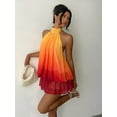 thumbnail image 1 of Purple Ombre Halter Neck Tiered Chiffon Backless Mini Dress For Women, 1 of 7