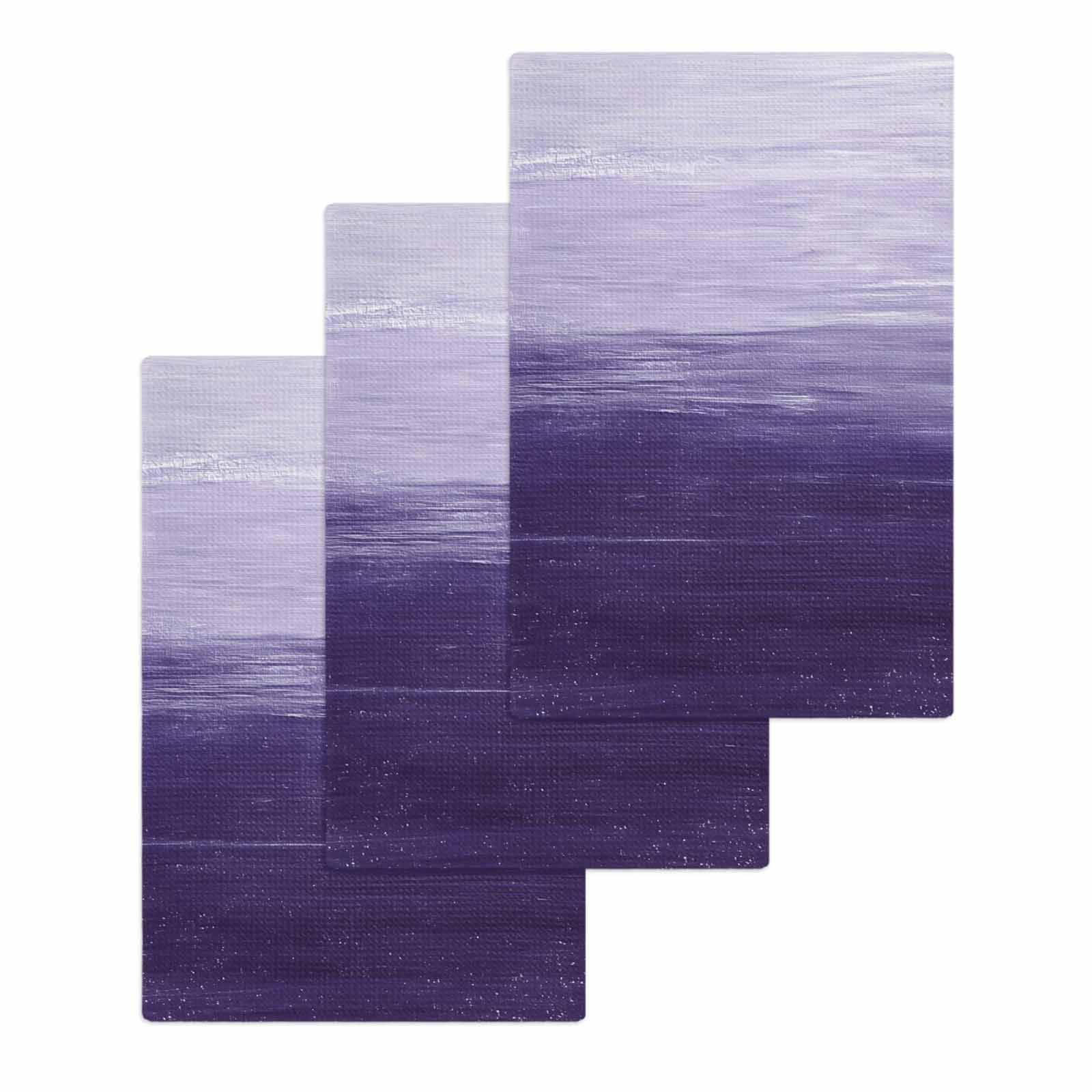 Purple Ombre Hand Towels Set, Waffle Weave Kitchen Towels 3 Pieces, Modern Abstract Art Ocean Oil Painting Microfiber Hair Face Bath Tea Towel Absorbent Quick Drying Cleaning Dish Cloths 15.7"x23.6"
