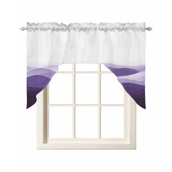 Purple Ombre Kitchen Curtains Swag Valance for Windows/Bathroom/Cafe, Summer Minimalist Ocean Waves Rod Pocket Drape Panel Swag Curtain Valance for Bedroom/Living Room 55''x36''