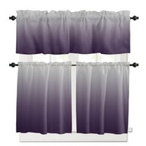 Purple Ombre Kitchen Curtains and Valances Set, 3 Piece Kitchen Curtains Set 36 Inch Length, Farmhouse Gradient Modern Abstract Art Rod Pocket Curtains Tier Farmhouse Window Curtains
