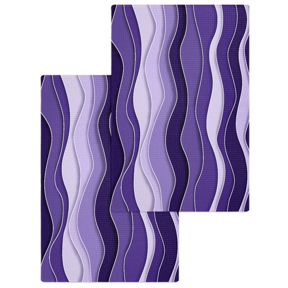 Purple Ombre Kitchen Dish Towels for Drying Dishes Set of 2, Abstract Art Moire Ocean Waves Waffle Weave Microfiber Hand Tea Bathroom Towels Quick Dry & Absorbent Towel 15.7x23.6