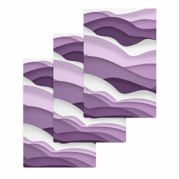 Purple Ombre Kitchen Dish Towels for Drying Dishes Set of 3, Modern Geometric Moire Abstract Art Waffle Weave Microfiber Hand Tea Bathroom Towels Quick Dry & Absorbent Towel 15.7x23.6