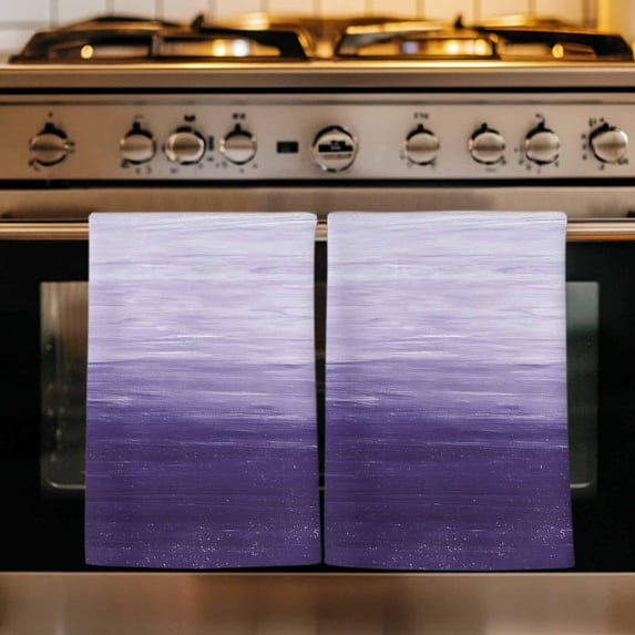 Purple Ombre Kitchen Towels Set of 2, Modern Abstract Art Ocean Oil Painting Absorbent Dish Towels for Kitchen, Microfiber Hand Towel, Quick Drying Tea Towel for Cleaning Decorative Dishcloths