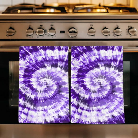 Purple Ombre Kitchen Towels Set of 2, Modern Abstract Tie Dye Painting Art Absorbent Dish Towels for Kitchen, Microfiber Hand Towel, Quick Drying Tea Towel for Cleaning Decorative Dishcloths