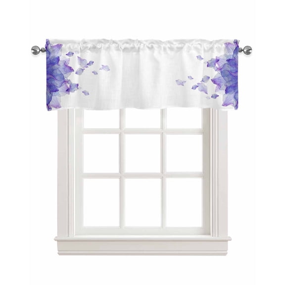 Purple Ombre Linen Curtain Valance for Bedroom/Bathroom/Kitchen/Office/Living/Dining Room Window,Watercolor Purple Floral Modern Abstract Art Rod Pocket Topper Decorative Cafe Drapes Panel 42"x18"