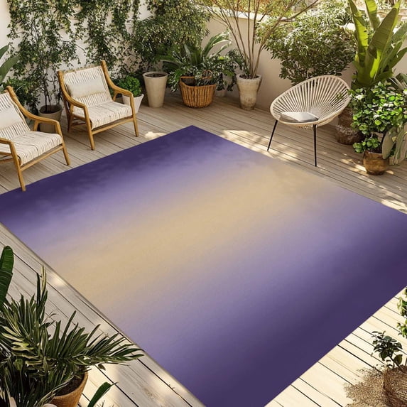 Purple Ombre Outdoor Rug for Patio/Deck/Porch, Non-Slip Large Area Rug 4 x 6 Ft, Modern Yellow Gradient Farmhouse Art Indoor Outdoor Rugs Washable Area Rugs, Reversible Camping Rug Carpet Runner