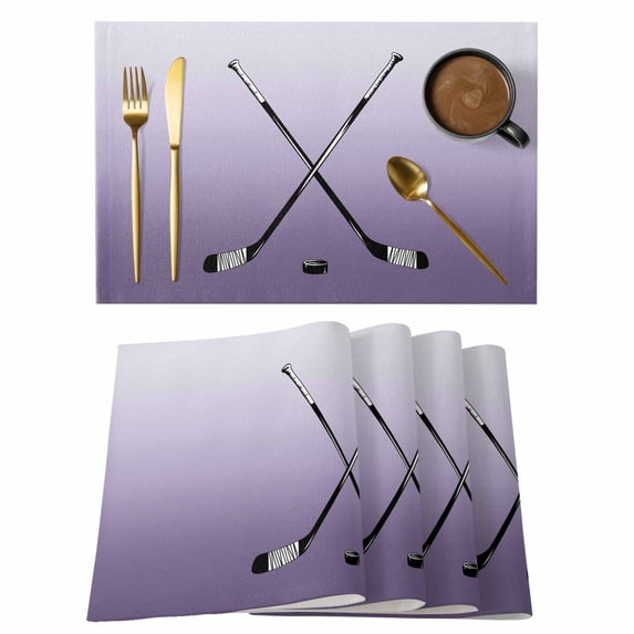Purple Ombre Placemats Set of 12 Black Hockey Sticks Minimalist Style Place Mats Indoor Wipeable Table Mats Washable Cloth Dining Table Placemats for Kitchen Holiday Party Home Decor 13x19 Inch