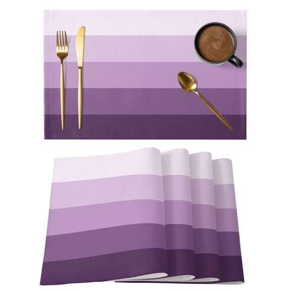 Purple Ombre Placemats Set of 2, Cotton Linen Fabric Place Mats, Modern Abstract Art Farmhouse Striped Washable Decorative Table Mats Protector for Home Kitchen Dining Wedding Party Coffee Tables