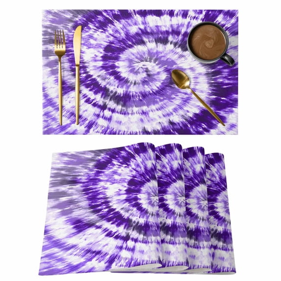 Purple Ombre Placemats Set of 8, Modern Abstract Tie Dye Painting Art Placemats for Dining Table, Place Mats for Kitchen Tabletop, Waterproof Wipeable Dining Table Mats Set