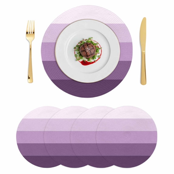 Purple Ombre Round 13 Inch Placemats Set of 4, Modern Abstract Art Farmhouse Striped HeatResistant Non Slip Place Mats for Dining Table, Wipeable Braided Kitchen Table Mats for Housewarming