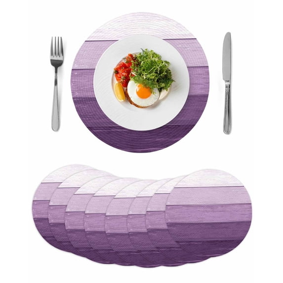 Purple Ombre Round 15 Inch Placemats Set of 8, Farmhouse Vintage Wooden Striped HeatResistant Non Slip Place Mats for Dining Table, Wipeable Braided Kitchen Table Mats for Housewarming