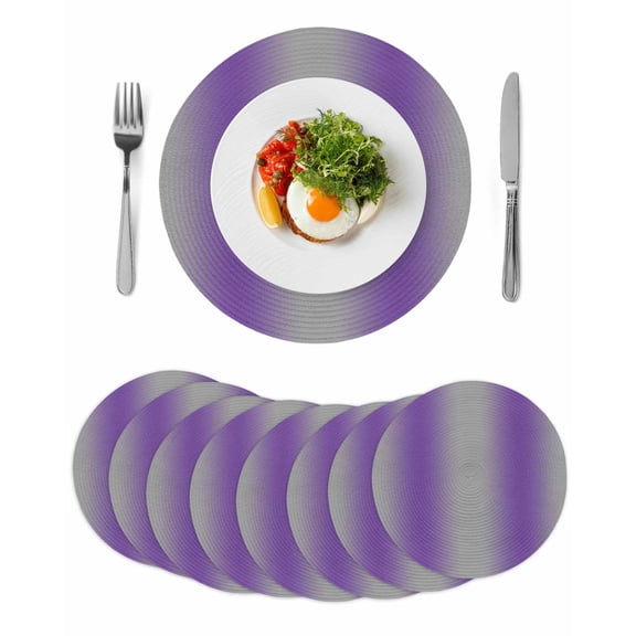 Purple Ombre Round Placemats Set of 8 for Dinning Tables, Heat-proof Braided Table Mats 13 Inch, Grey Modern Art Farmhouse Washable Place Mat for Kitchen Restaurant Party Decor Supplies Table Setting