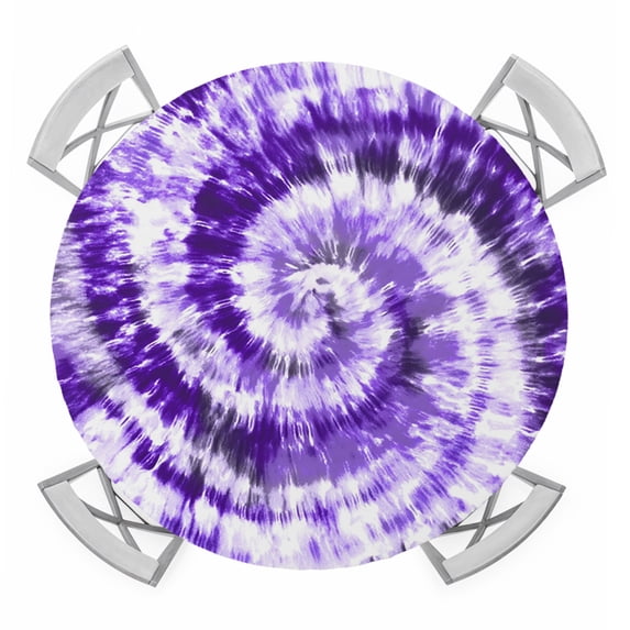 Purple Ombre Round Tablecloth for 36-44 Inch Tables, Fitted Table Cover with Elastic Edge, Modern Abstract Tie Dye Painting Art Waterproof Outdoor Table Cloth Protector for Patio Garden Dinner Picnic
