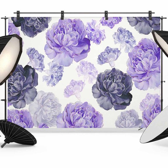 Purple Ombre Spring Floral Backdrop for Photoshoot,Photography Photo Studio Background Wall Backdrop,Summer Botanical Flowers Back Drop Banner Panel for Portraits Wedding Party Live Streaming 12x8Ft
