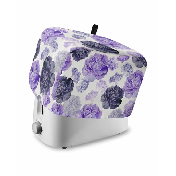 Purple Ombre Spring Floral Small Toaster Cover 2 Slice, Kitchen Appliance Covers, Summer Botanical Flowers Toaster Oven Cover with Loop, Bread Machine Cover Polyester Dust Cover Protection