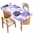 thumbnail image 1 of Purple Ombre Spring Floral Table Cloths for 3 Foot Rectangle Tables, Summer Botanical Flowers Patio Waterproof Elastic Fitted Tablecloths, Washable Rectangular Table Cover for Camping, 1 of 8