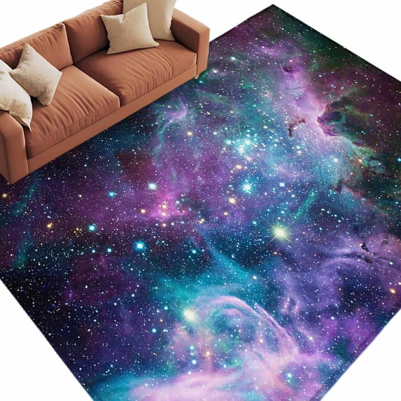 Purple Ombre Starry Night Area Rugs Collection 6'x9', Modern Abstract Art Non Slip Indoor Rectangle Throw Runner Rug Floor Mat Carpet for Living Room Dining Table Bedroom Nursery