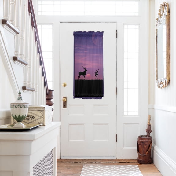 Purple Ombre Starry Sky Door Curtains for Door Window, French Sidelight Front Back Door Curtains With Tieback, Deer Ballerina Girl Black Silhouette Kitchen Rod Pocket Drapes Panel, 25"x40"