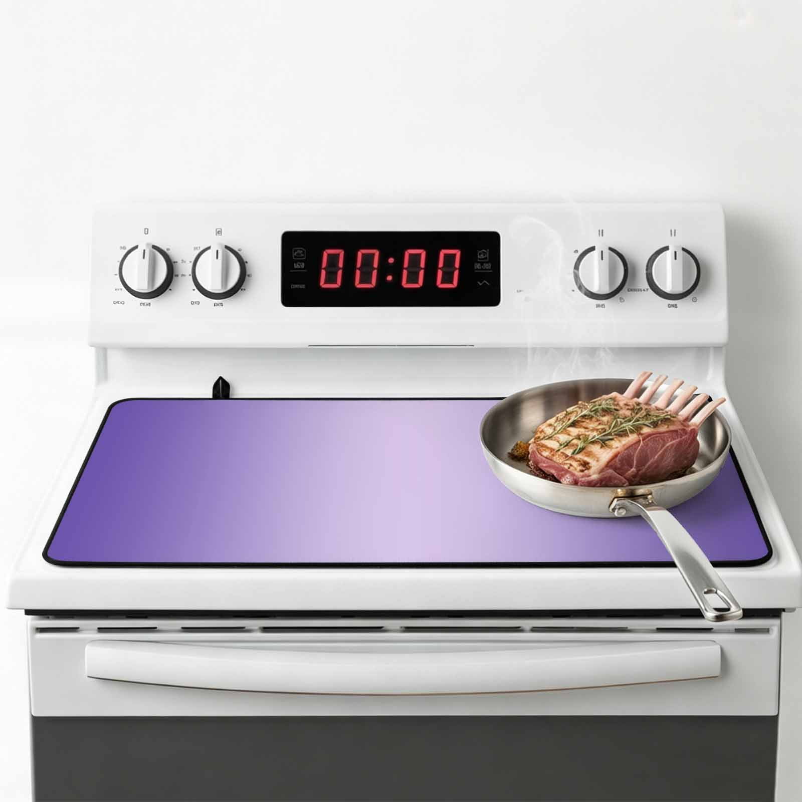 Purple Ombre Stove Top Cover for Electric Stove, Heat-proof & Non Slip Glass Top Stove Cover Protector, Modern Gradient Abstract Art Kitchen Flat Cooktop Rubber Mat 24x21 Inches