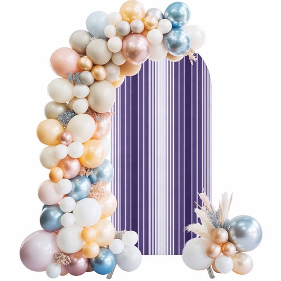 Purple Ombre Stripe Arch Backdrop Cover 5Ft, Wedding Arch Covers Stretchy Backdrop, Farmhouse Simple Striped Fitted 2 Sided Arched Photo Background for Birthday Party Decorations