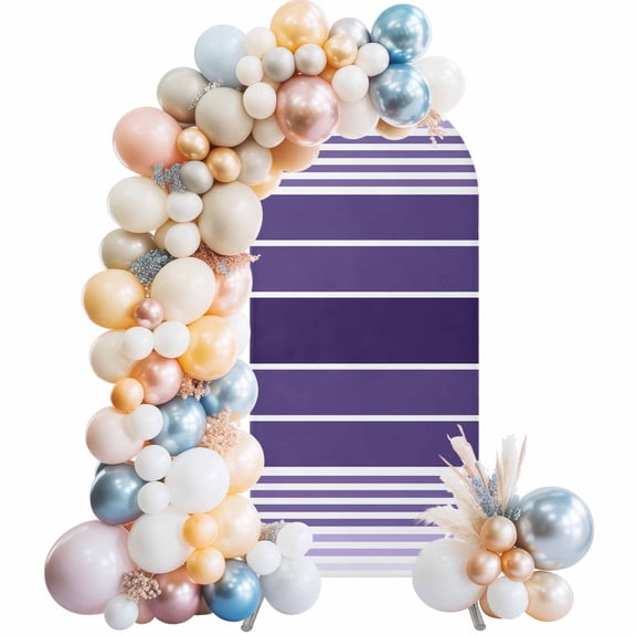 Purple Ombre Stripe Arch Backdrop Cover 5Ft, Wedding Arch Covers Stretchy Backdrop, Farmhouse Striped Gradient Fitted 2 Sided Arched Photo Background for Birthday Party Decorations