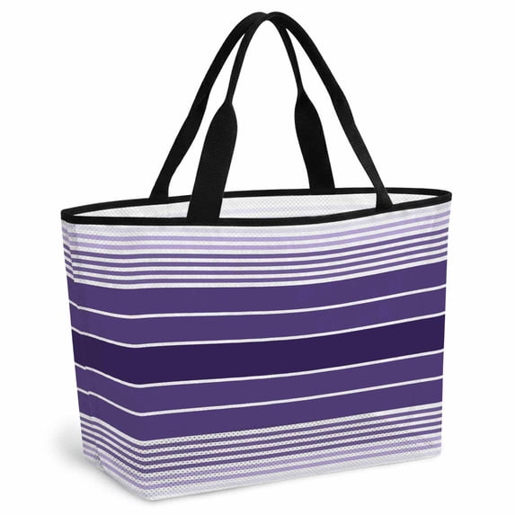 Purple Ombre Stripe Beach Bag for Women, Large Breathable Mesh Beach Tote Bag, Farmhouse Striped Gradient Sandproof Lightweight Travel Bags for Vacation Picnic Swimming Pool 15.7"x15.7"x9.1"