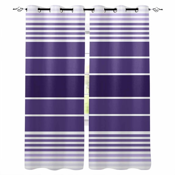 Purple Ombre Stripe Blackout Curtains 96 Inches Long for Bedroom, Farmhouse Striped Gradient Thermal Insulated Room Darkening Black Out Window Curtain Panels Grommet Drapes for Living Room