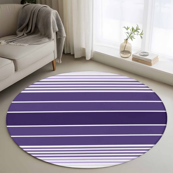 Purple Ombre Stripe Round Area Rug 4 FT, Non Slip Indoor Outdoor Rug, Farmhouse Striped Gradient Washable Soft Circular Carpet Non-Shedding Floor Mat for Coffee Table Nursery Foyer Balcony