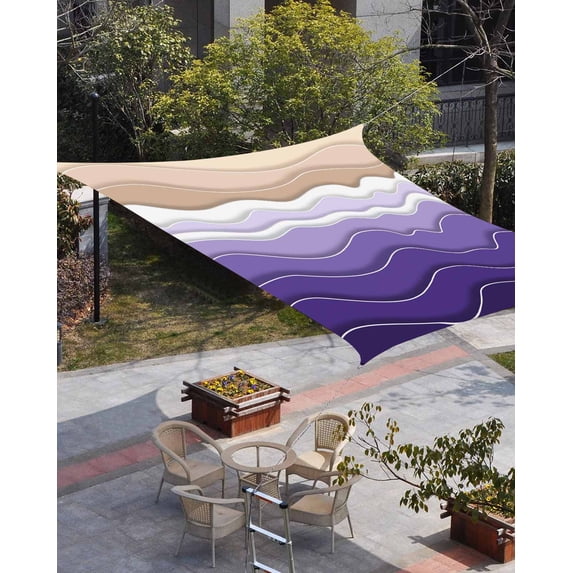 Purple Ombre Stripe Sun Shade Sail 6.5'x10' Rectangle Outdoor Shade Canopy, Abstract Summer Beach Coastal Porch Shades Outdoor Sun Blocking Screen, Sunshade Cloth Covers for Patio/Deck/Garden