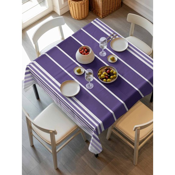 Purple Ombre Stripe Tablecloth Square Table Cloth 54x54, Waterproof Outdoor Table Cloth Covers Decorative Table Protector, Farmhouse Striped Gradient Washable Table Cover for Kitchen Dinning Party