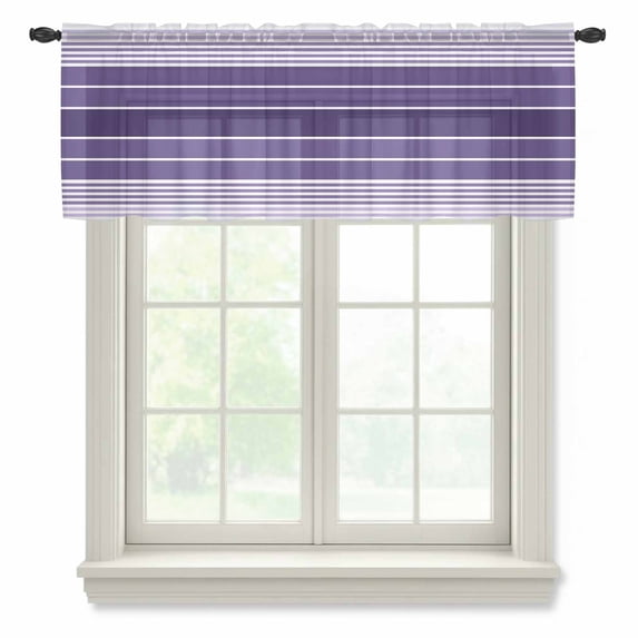 Purple Ombre Stripe Valance Curtains for Kitchen/Living Room/Bathroom/Bedroom Window, Rod Pocket Small Topper Half Short Window Curtains Voile Sheer Scarf, Farmhouse Striped Gradient 42"x12"