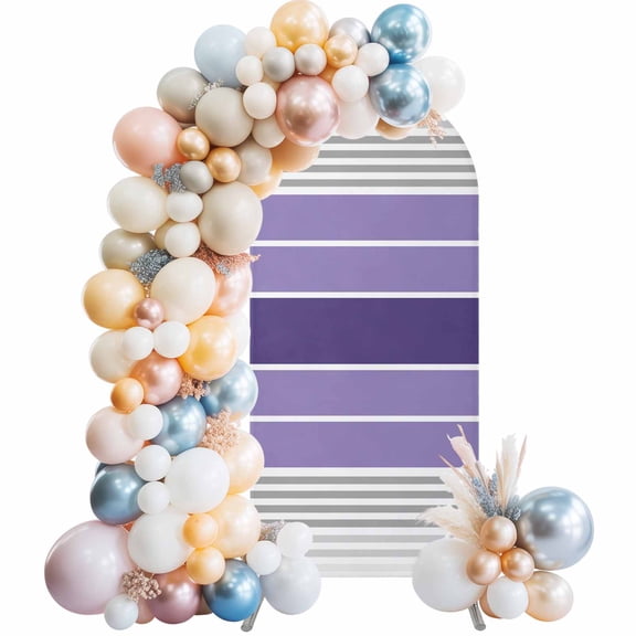 Purple Ombre Stripes Arch Backdrop Cover 5Ft, Wedding Arch Covers Stretchy Backdrop, Minimalist Gradient Lines Texture Fitted 2 Sided Arched Photo Background for Birthday Party Decorations