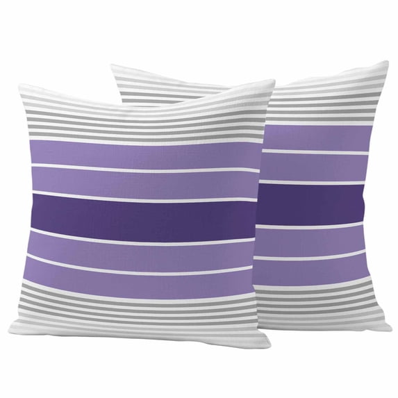 Purple Ombre Stripes Outdoor Waterproof Pillow Covers, Minimalist Gradient Lines Texture Decorative Square Throw Pillowcase Sofa Cushion Sham for Patio/Couch/Chair, 18"x18" 2 Pack