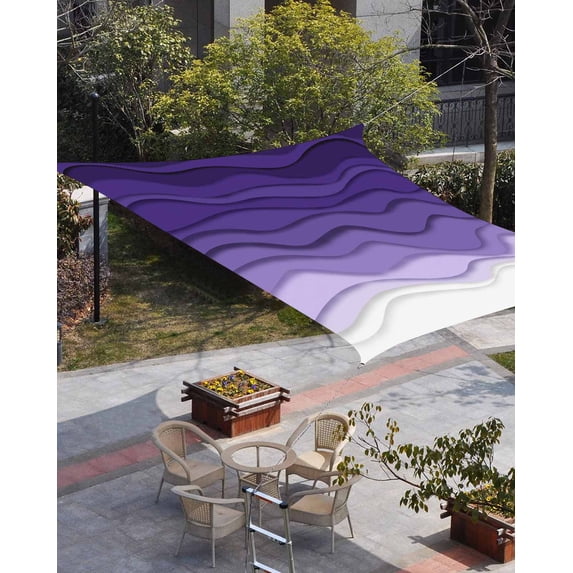 Purple Ombre Stripes Sun Shade Sail 14'x18' Rectangle Outdoor Shade Canopy, Gradient Abstract Ocean Waves Art Porch Shades Outdoor Sun Blocking Screen, Sunshade Cloth Covers for Patio/Deck/Garden
