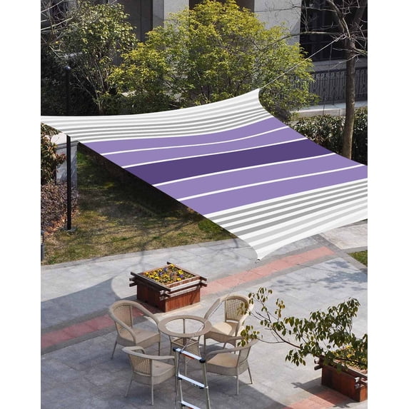 Purple Ombre Stripes Sun Shade Sail 6.5'x10' Rectangle Outdoor Shade Canopy, Minimalist Gradient Lines Texture Porch Shades Outdoor Sun Blocking Screen, Sunshade Cloth Covers for Patio/Deck/Garden