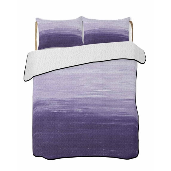 Purple Ombre Summer Quilt Set Twin XL Size,Soft Microfiber Quilted Bedding Set with 2 Pillow Shams,Modern Abstract Art Ocean Oil Painting Lightweight All Season Bedspread Coverlet for Bedroom 68"x98"