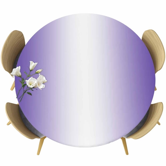 Purple Ombre Table Cloth, Round Fitted Tablecloths with Elastic Edge, Purple White Gradient Modern Abstract Art Wipeable Waterproof Table Cover for Kitchen Wedding 55-60 Inches