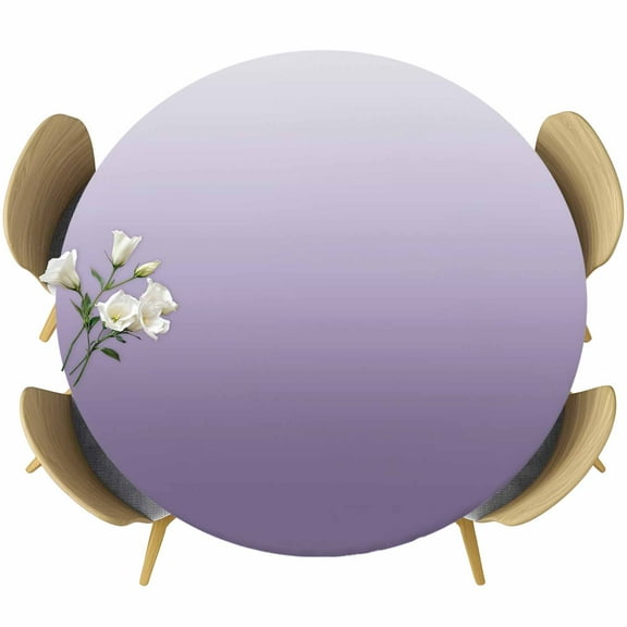 Purple Ombre Table Cloth, Round Fitted Tablecloths with Elastic Edge, White Gradient Modern Abstract Art Wipeable Waterproof Table Cover for Kitchen Wedding 45-54 Inches
