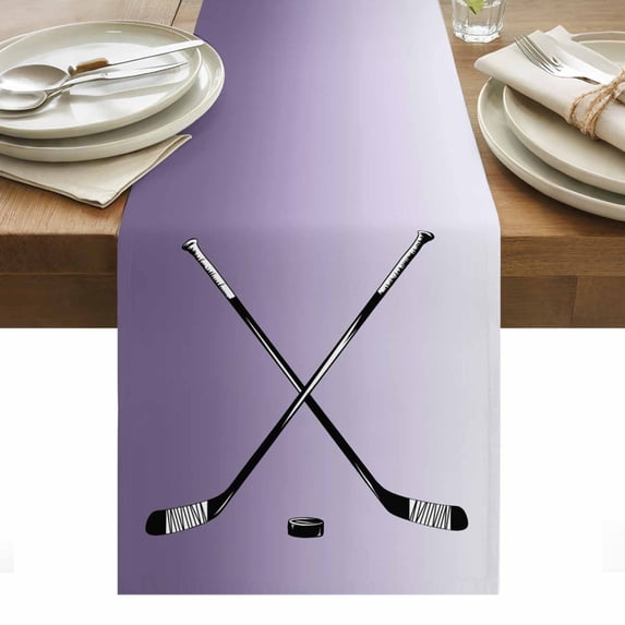 Purple Ombre Table Runner - 60 Inch Long, Kitchen Dining Table Runner Dresser Scarves, Black Hockey Sticks Minimalist Style Farmhouse Decor for Coffee Tables Wedding Party Banquet