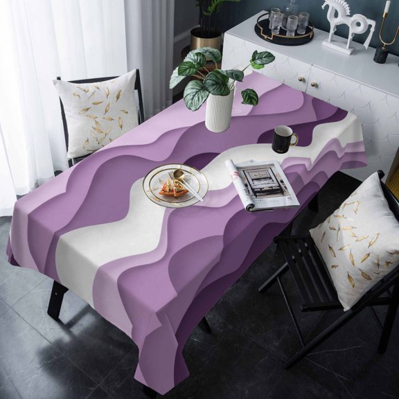 Purple Ombre Tablecloth Rectangle Table Cloths 54x108 , Waterproof Tablecloth Outdoor Table Cloth, Modern Geometric Moire Abstract Art Washable Table Cover for Kitchen Dining Party