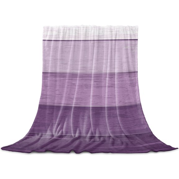 Purple Ombre Throw Blanket for Couch, Soft Lightweight Flannel Fleece Blanket, Farmhouse Vintage Wooden Striped Microfiber Plush All Season Decorative Blankets Gifts for Sofa Bed 60"x80"