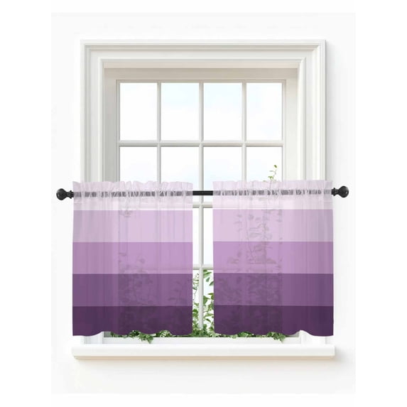 Purple Ombre Tier Curtains 36 Inch Length,Sheer Curtains for Bedroom Living Room Window Modern Abstract Art Farmhouse Striped Rod Pocket Drapes Kitchen Curtains Small Half Window 27.5"x36" 2 Panels