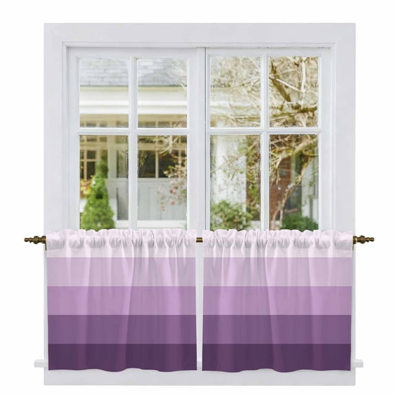 Purple Ombre Tier Curtains, Modern Abstract Art Farmhouse Striped Light Filtering Kitchen Curtains, 2Pcs Rod Pocket Half Window Treatments Panels for Sink Cafe Cabinet Camper 27.5x24 Inches