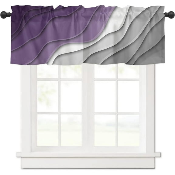 Purple Ombre Valance Curtain for Kithchen Windows Purple Gray Pink Gradient Modern Abstract Geometric Valance Tier Curtain Rod Pocket Valances for Bedroom/Living Room/Bathroom, 1 Panel, 54 x 18 Inch