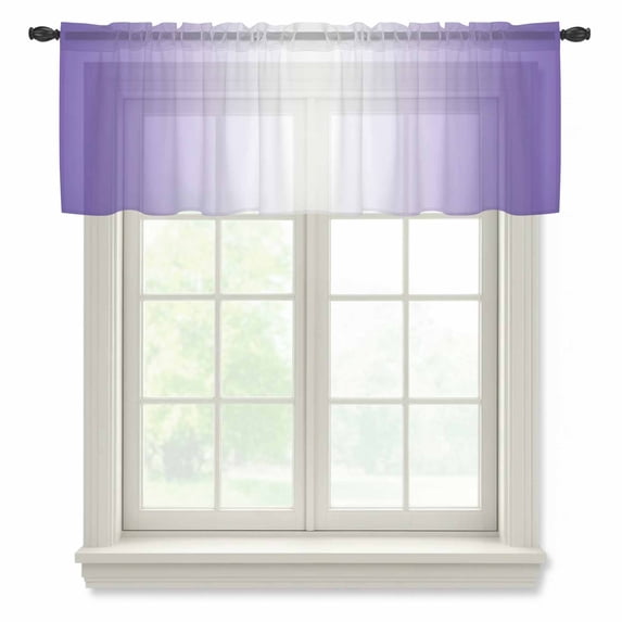 Purple Ombre Valance Curtains for Kitchen/Living Room/Bathroom/Bedroom Window, Rod Pocket Small Topper Half Short Window Curtains Voile Sheer Scarf, Purple White Gradient Modern Abstract Art 54"x18"