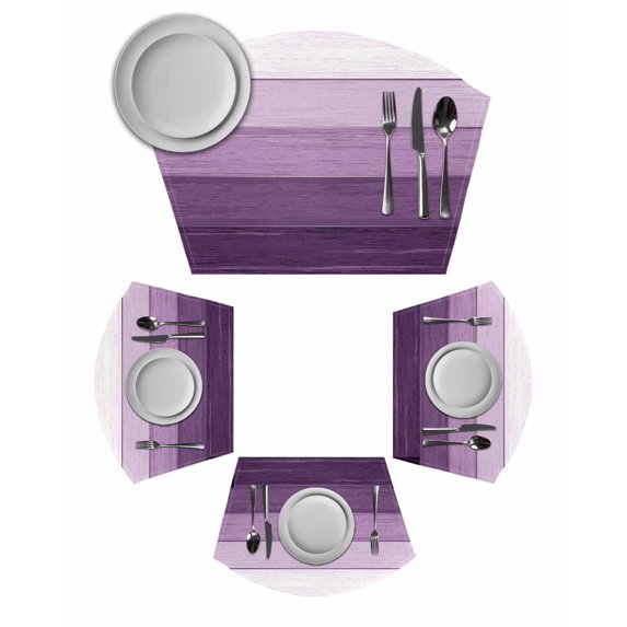 Purple Ombre Wedge Shaped Placemats Set of 2, Cotton Linen Fan Place Mats, Farmhouse Vintage Wooden Striped Washable Table Mats for Holiday Wedding Party Dinning Coffee Tables 11.8"x17.5"
