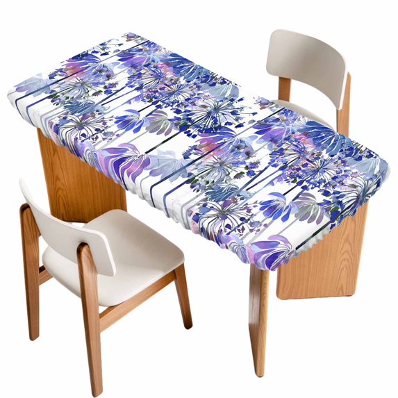 Purple Onion Flowers Table Cloths for 6 Foot Rectangle Tables, Spring Floral Dandelion Botanical Patio Waterproof Elastic Fitted Tablecloths, Washable Rectangular Table Cover for Camping